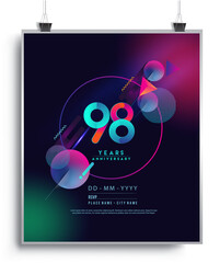 Fototapeta premium 98th Years Anniversary Logo with Colorful Abstract Geometric background, Vector Design Template Elements for Invitation Card and Poster Your Birthday Celebration.
