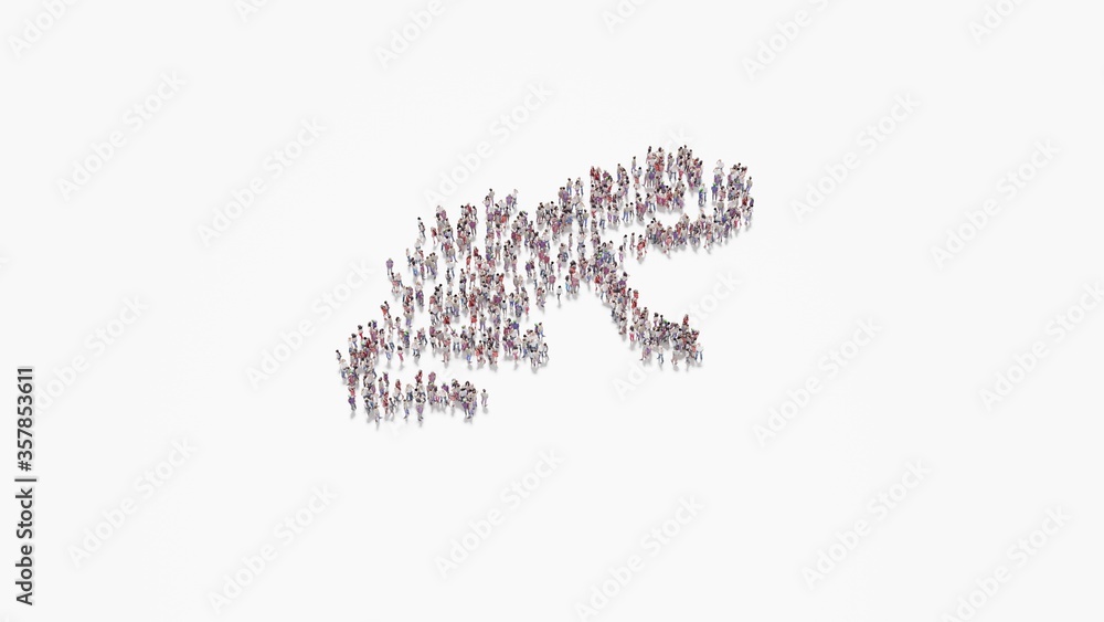 Aufkleber 3d rendering of crowd of people in shape of symbol of otter on white background isolated