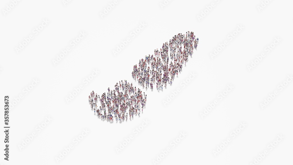 Poster 3d rendering of crowd of people in shape of symbol of paint brush on white background isolated