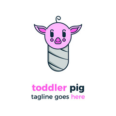 toddler pig logo vector design illustration icon 