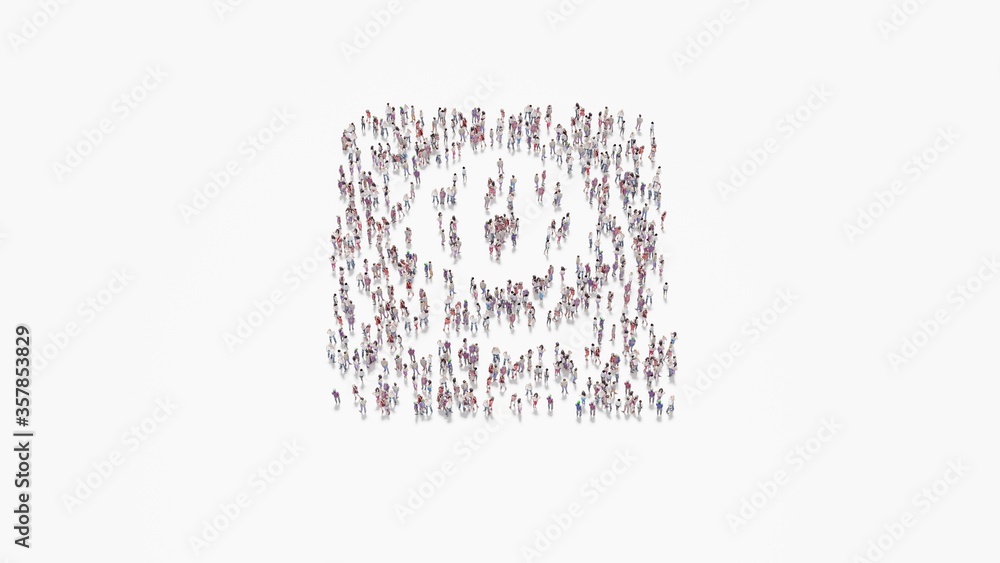 Poster 3d rendering of crowd of people in shape of symbol of passport on white background isolated