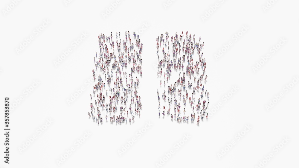 Aufkleber 3d rendering of crowd of people in shape of symbol of pause on white background isolated