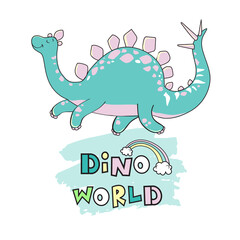 Cute little dinosaur and inscription Dino World