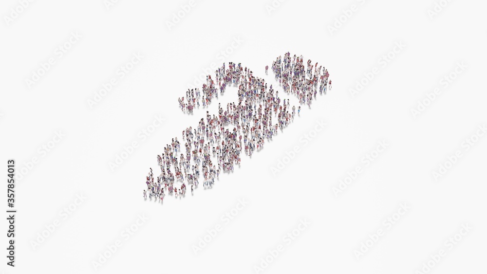 Poster 3d rendering of crowd of people in shape of symbol of pen alt on white background isolated