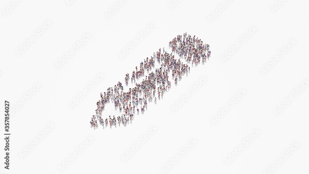 Poster 3d rendering of crowd of people in shape of symbol of pencil alt on white background isolated