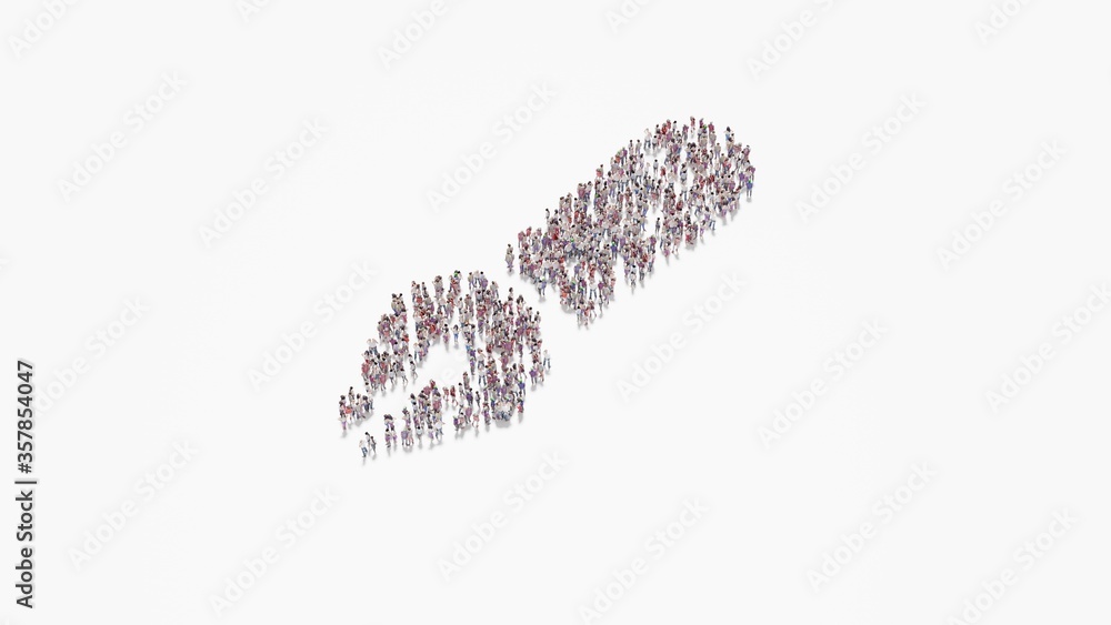 Poster 3d rendering of crowd of people in shape of symbol of pen fancy on white background isolated