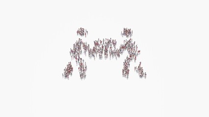 3d rendering of crowd of people in shape of symbol of people carry on white background isolated