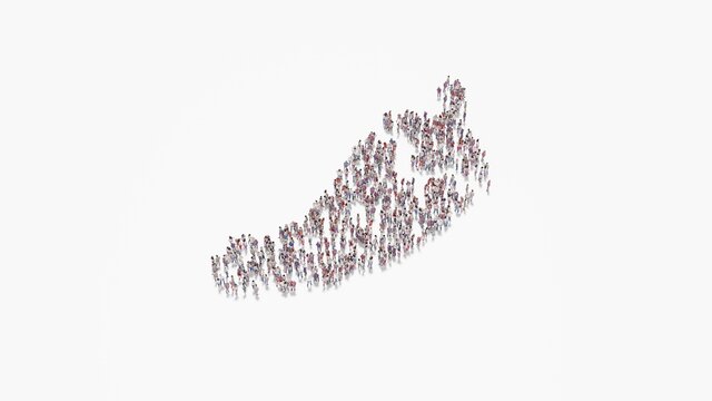 3d Rendering Of Crowd Of People In Shape Of Symbol Of Pepper Hot On White Background Isolated