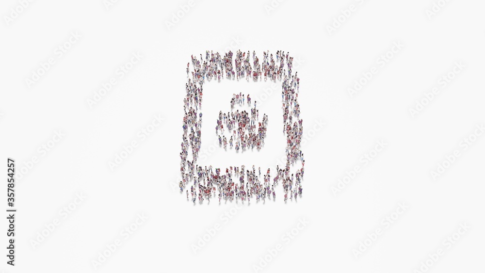 Poster 3d rendering of crowd of people in shape of symbol of phone on white background isolated