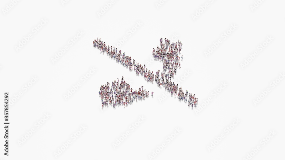 Poster 3d rendering of crowd of people in shape of symbol of phone slash on white background isolated