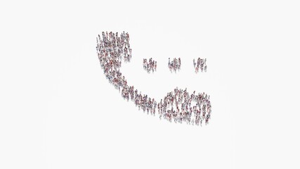 3d rendering of crowd of people in shape of symbol of phone on white background isolated