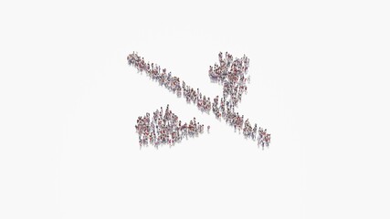 3d rendering of crowd of people in shape of symbol of phone slash on white background isolated
