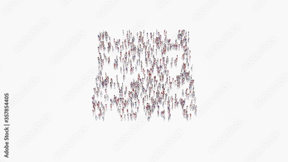 Poster 3d rendering of crowd of people in shape of symbol of photo on white background isolated