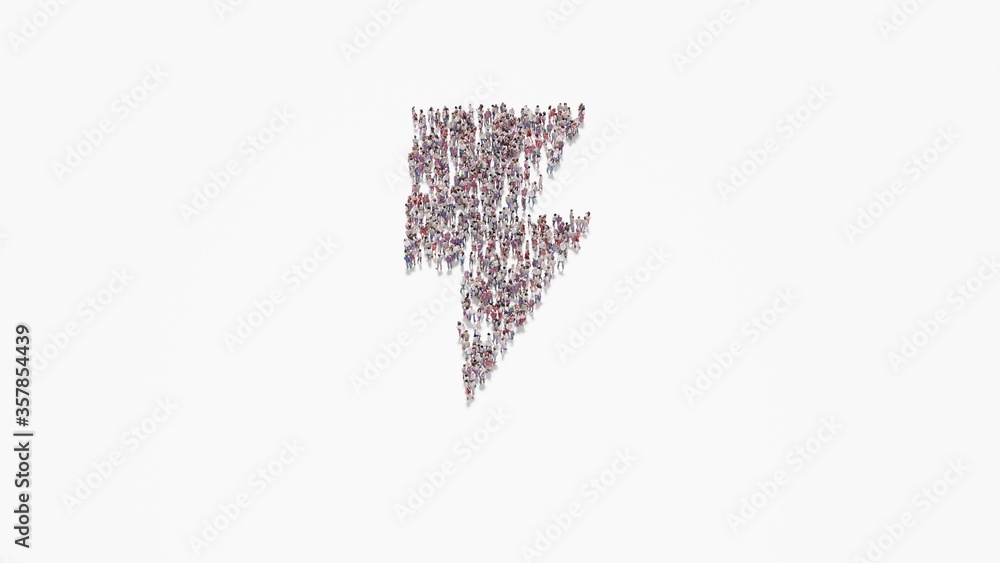 Poster 3d rendering of crowd of people in shape of symbol of photo on white background isolated