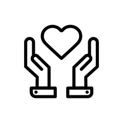 Hands cover heart line flat vector icon for mobile application, button and website design. Illustration isolated on white background. EPS 10 design, logo, app, infographic.