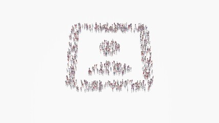 3d rendering of crowd of people in shape of symbol of photo  on white background isolated