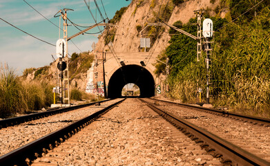 Railway tunnel on a sunny day. 