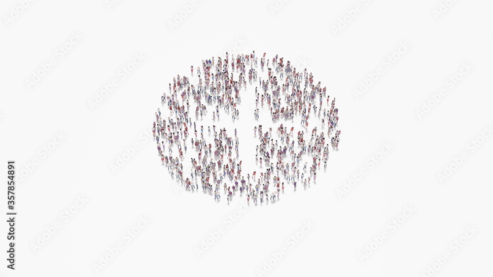 Aufkleber 3d rendering of crowd of people in shape of symbol of plus on white background isolated