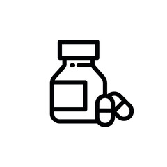 Pill glass, capsule line flat vector icon for mobile application, button and website design. Illustration isolated on white background. EPS 10 design, logo, app, infographic.
