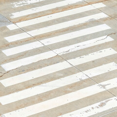 Square frame Pedestrian crossing white lines painted on the road in front of building