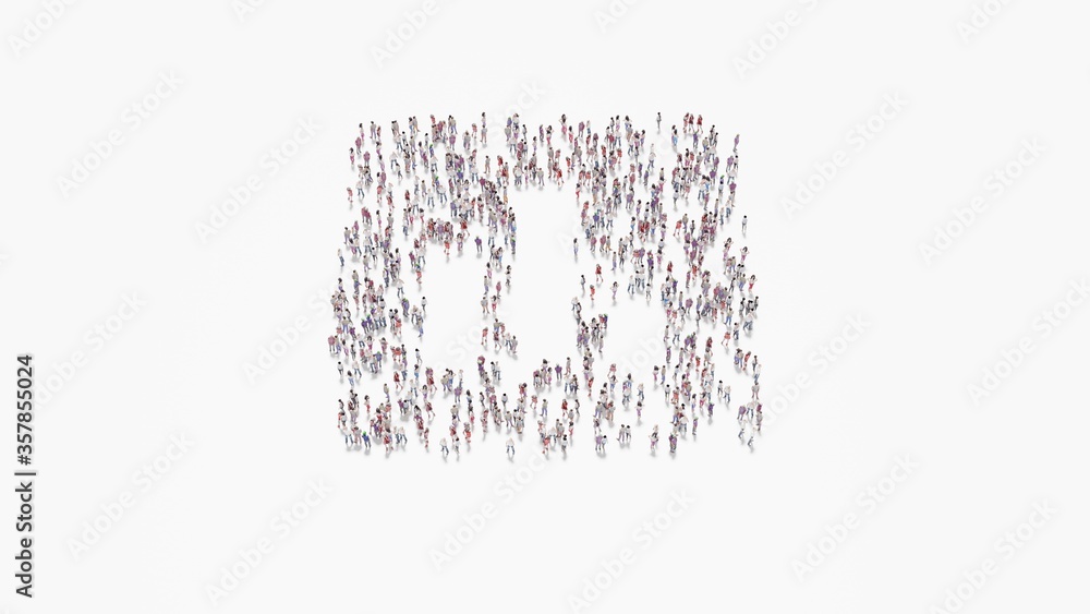 Aufkleber 3d rendering of crowd of people in shape of symbol of poll on white background isolated