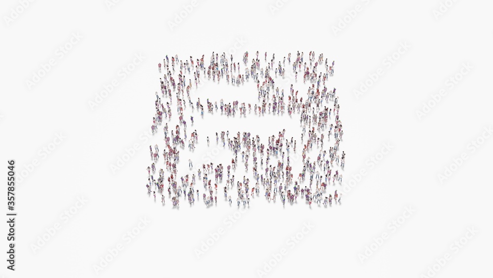 Poster 3d rendering of crowd of people in shape of symbol of poll on white background isolated