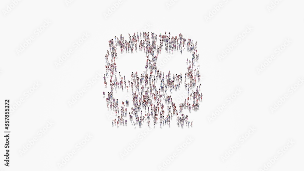 Poster 3d rendering of crowd of people in shape of symbol of public transport subway on white background is