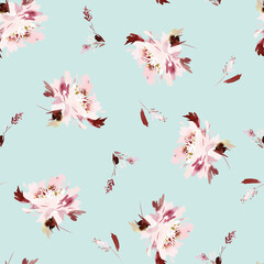 Seamless watercolor vector pattern with peonies.
