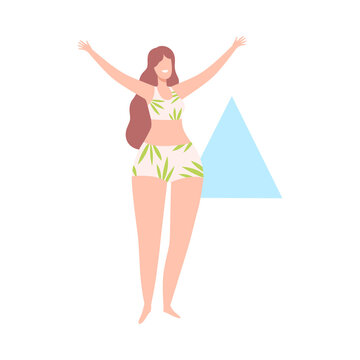 Beautiful Woman in Swimsuit, Female Triangle Body Shape Flat Style Vector Illustration