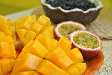 Thai fresh fruit mango and passionfruit 