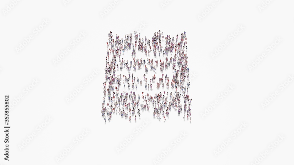 Poster 3d rendering of crowd of people in shape of symbol of receipt on white background isolated