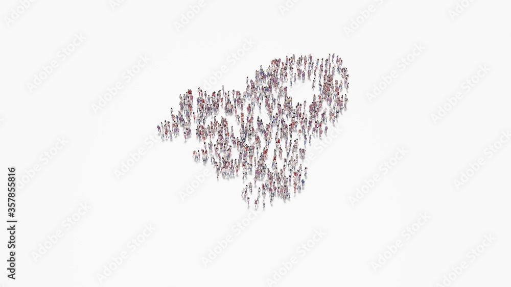 Poster 3d rendering of crowd of people in shape of symbol of rocket on white background isolated