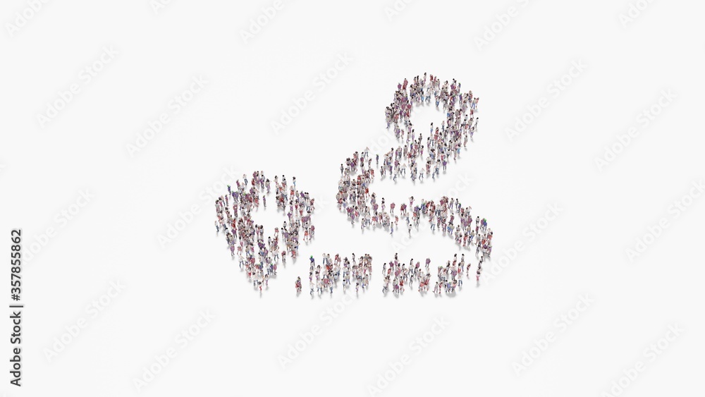 Aufkleber 3d rendering of crowd of people in shape of symbol of route on white background isolated