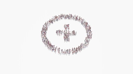 3d rendering of crowd of people in shape of symbol of round on white background isolated
