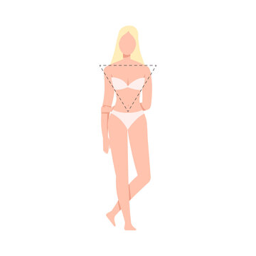 Beautiful Woman in Underwear, Faceless Female Inverted Triangle Body Shape Flat Style Vector Illustration