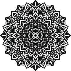 Circular pattern mandala art decoration elements for meditation poster, adult coloring book page, tattoo, henna, mehndi
