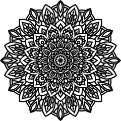 Circular pattern mandala art decoration elements for meditation poster, adult coloring book page, tattoo, henna, mehndi
