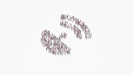 3d rendering of crowd of people in shape of symbol of satellite dish on white background isolated