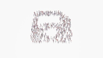 3d rendering of crowd of people in shape of symbol of save on white background isolated