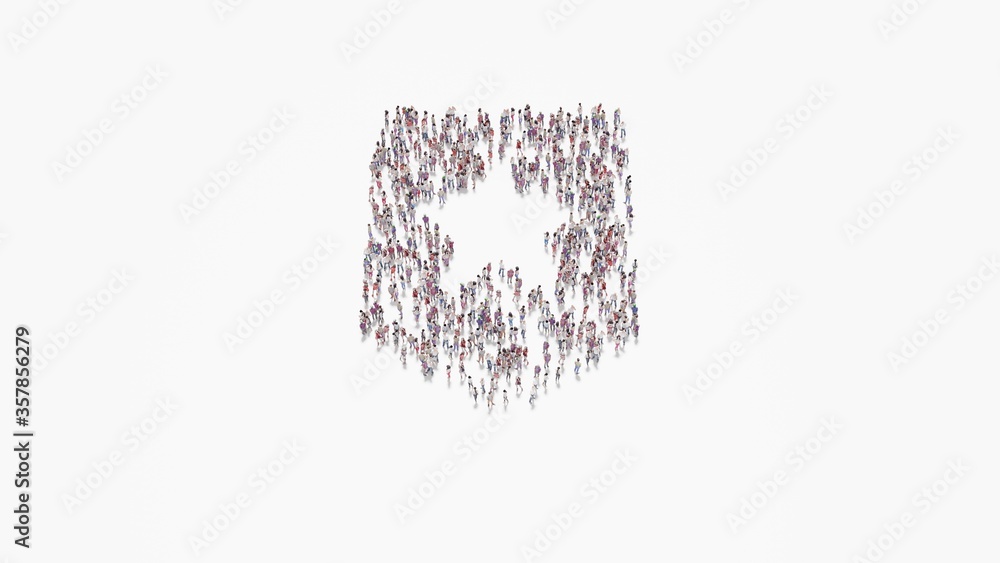 Poster 3d rendering of crowd of people in shape of symbol of shapes on white background isolated