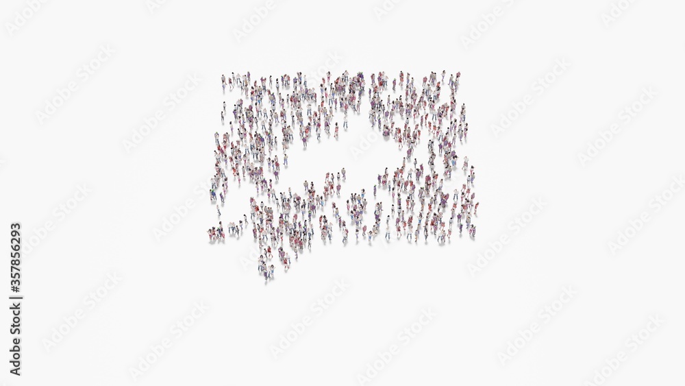 Aufkleber 3d rendering of crowd of people in shape of symbol of share on white background isolated