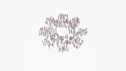 3d rendering of crowd of people in shape of symbol of settings  on white background isolated