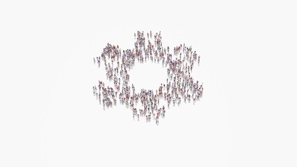 3d rendering of crowd of people in shape of symbol of settings  on white background isolated