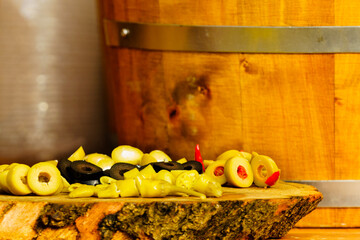 Olives and peppers for sale at market