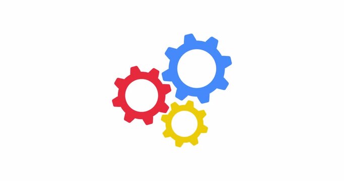 Gear icon vector. Original colorful flat logo on a white background. Google color. Loop animation 4K