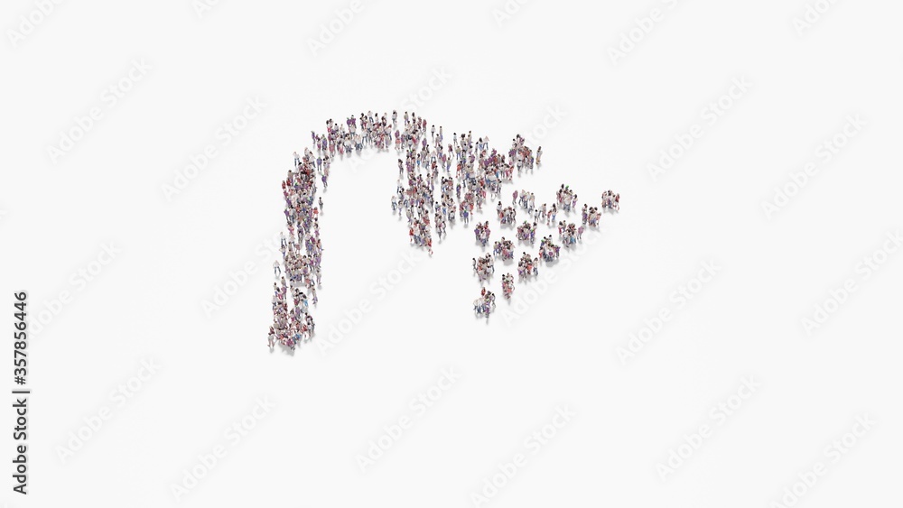 Poster 3d rendering of crowd of people in shape of symbol of shower on white background isolated