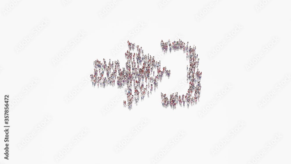 Poster 3d rendering of crowd of people in shape of symbol of sign in alt on white background isolated