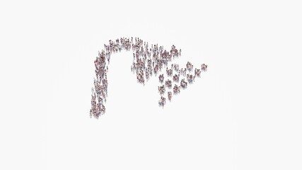3d rendering of crowd of people in shape of symbol of shower on white background isolated
