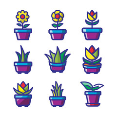 plant in flower pot icon, color style design