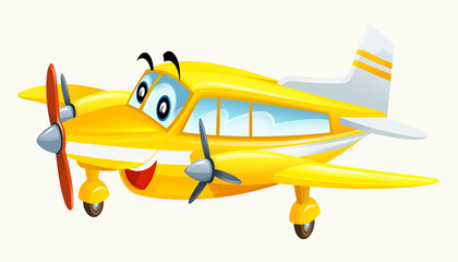 cartoon happy plane machine on white background - illustration